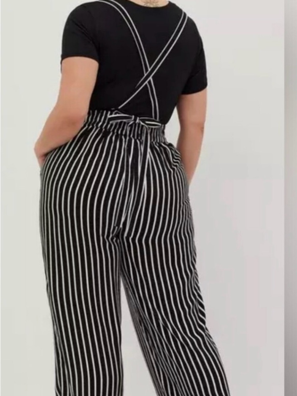 Torrid NWT Black and White Vertical Stripe Wide-Leg Jumpsuit - Picture 2 of 9